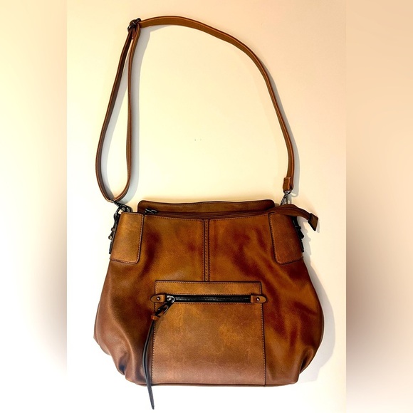 Realer Handbags - Realer Brown Faux Leather Bag Shoulder or Crossbody Purse Multiple Pockets